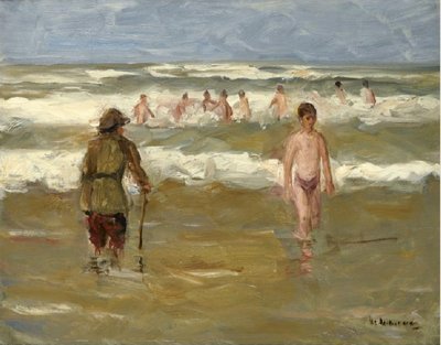 Ragazzi che fanno il bagno con bagnino da Max Liebermann